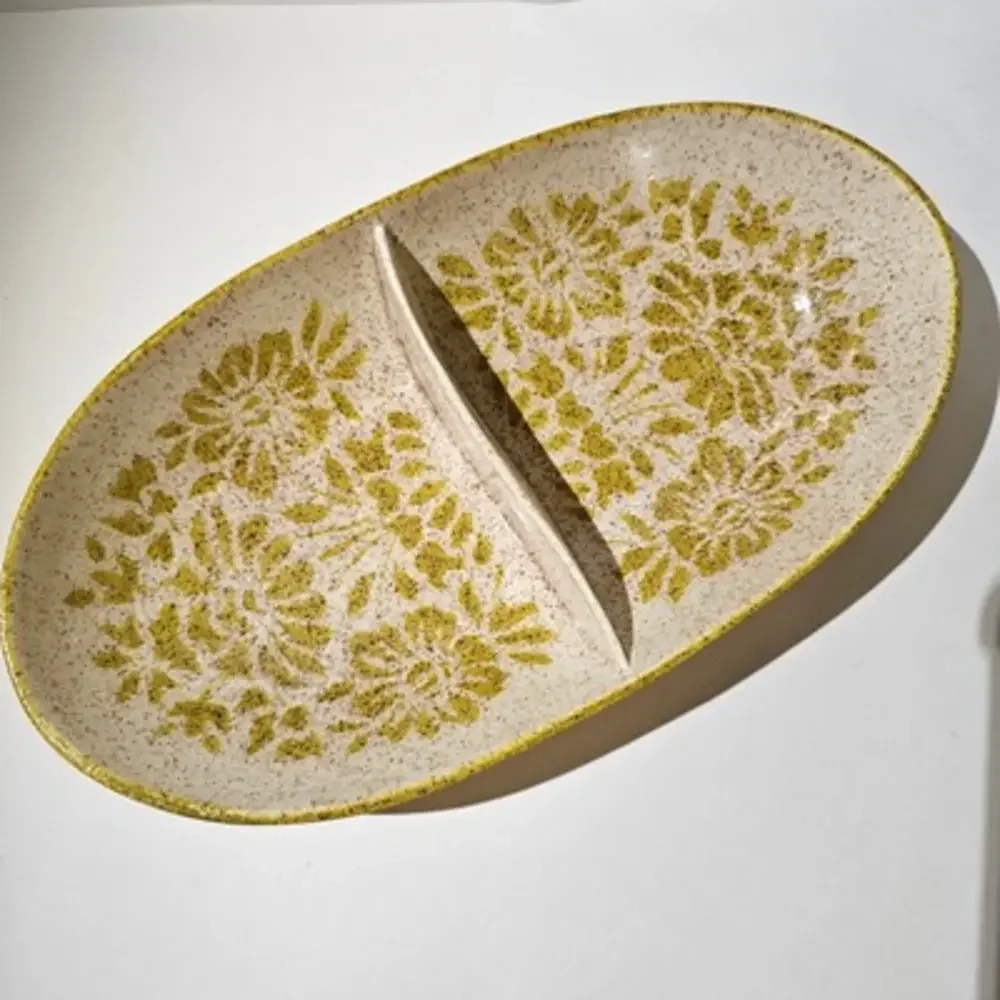 Vintage 60s Red Wing Damask Divided Vegetable Serving Dish‎ Oval 12